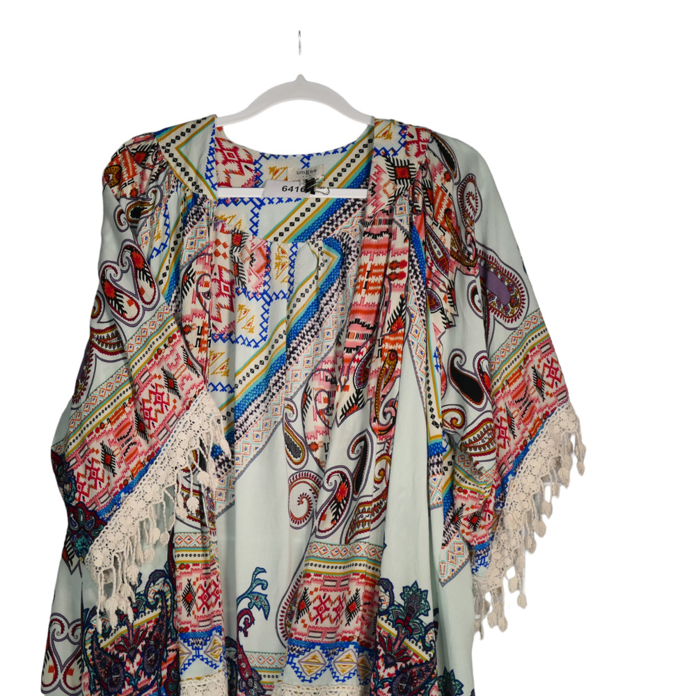 Umgee Cardigan Womens Medium Ivory Lace Fringe Boho Chic Festival Cottagecore - Picture 2 of 8